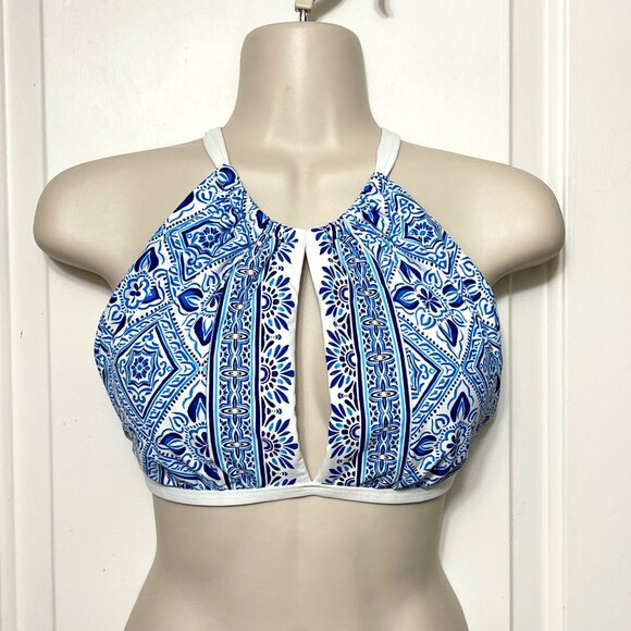 La Blanca Breeze High Neck Halter Bikini Top in Blue Size 16 - Picture 3 of 7